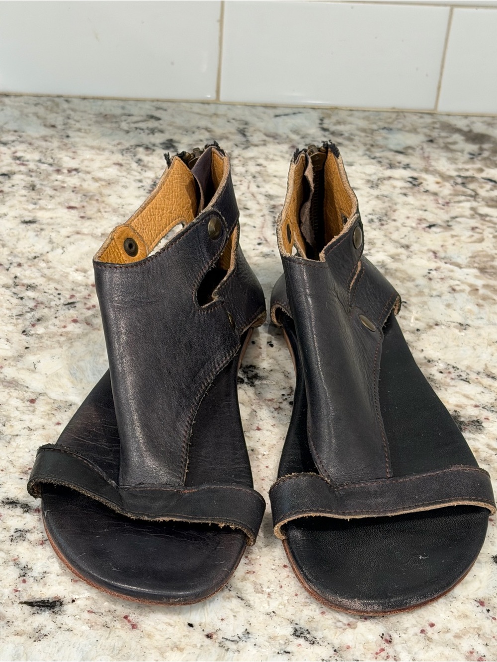 Bed Stu Black Leather Open-Toe Sandals